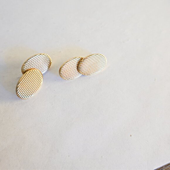 VINTAGE ART DECO DOUBLE PANEL GOLD Gilt Sterling CUFFLINKS - Picture 2 of 3